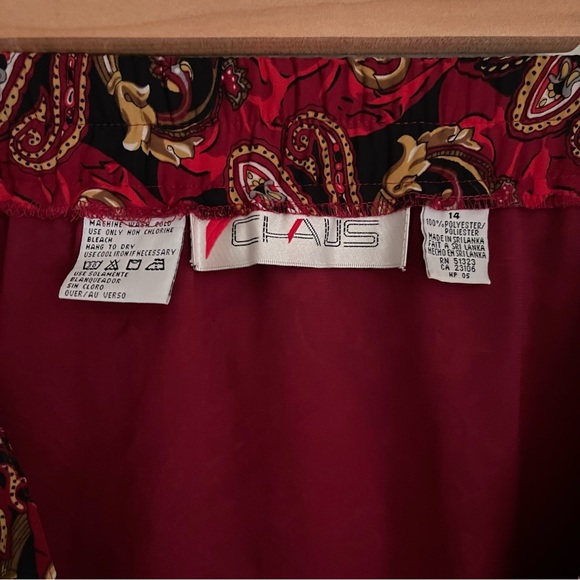 Vintage 80’s 90’s Chaus Red Paisley Flowy Semi-Sheer Lined Midi Skirt Size 14 - Picture 7 of 14